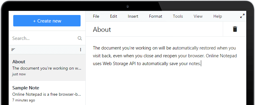Ssiniseo Online Notepad Screenshot
